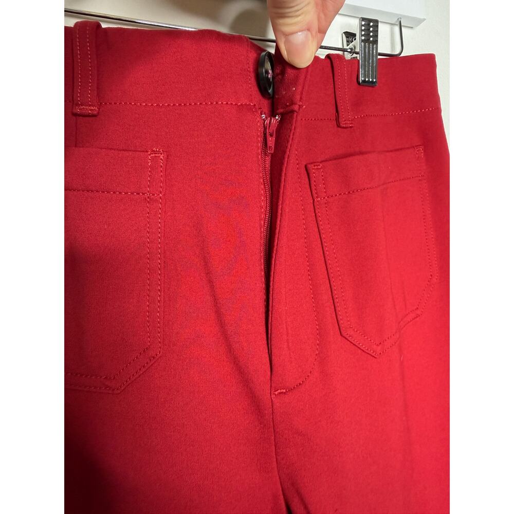 Anthropologie Wide Leg Red Pants | High Waisted Tailored Stretch | Modern Chic - Picture 4 of 9